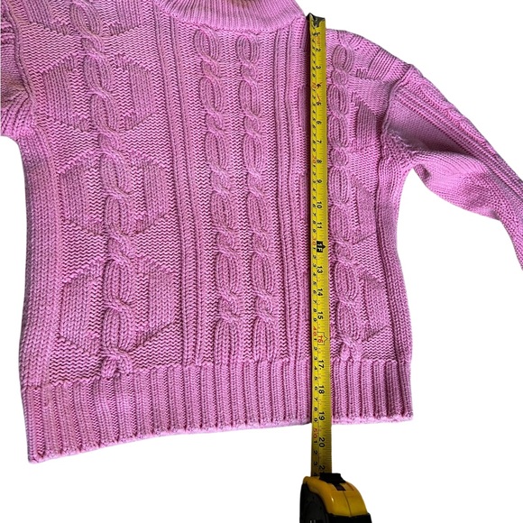 Classic Pink Cable Knit 100% Cotton Sweater Preppy Style Mock neck - Small - Picture 10 of 10
